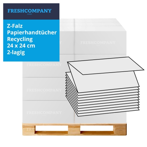 32 x 3750 Z-Falz Papierhandtücher 2-lagig, Recycling, 24 x 24 cm