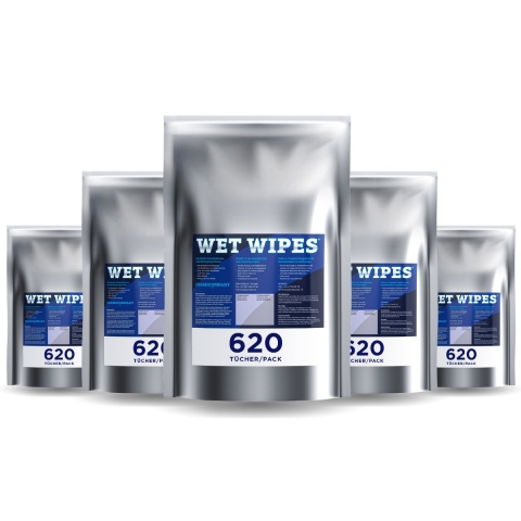 6 x Wet Wipes 620 alkoholfreie Desinfektionstücher für Flächen und Geräte