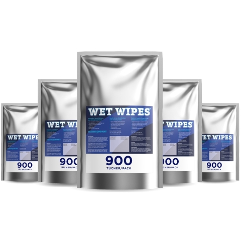 6 x Wet Wipes 900 Eco alkoholfreie Desinfektionstücher für Flächen und Geräte