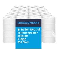 64 Rollen Neutral Toilettenpapier WC-Papier, Zellstoff, 3-lagig, 250 Blatt