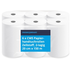6 x CWS Papierhandtuchrollen Zellstoff, 2-lagig, 20 cm x 150 m 