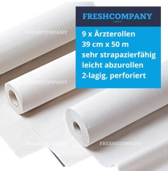 9 x Medizinrollen, Liegenauflagen, Ärztekrepp Fripa Med Duo, 39 cm x 50 m