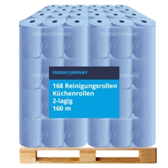 168 Reinigungsrollen Küchenrollen Soft-Zellstoff blau 500 Blatt 2-lagig