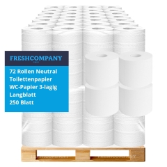 1296 Rollen Neutral Toilettenpapier, WC-Papier 3-lagig, Langblatt, 250 Blatt